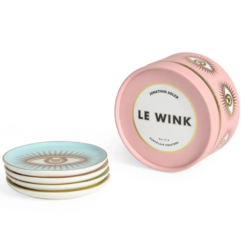 NEW Jonathan Adler Wink Pin Gold Evil Eye Coaster Set